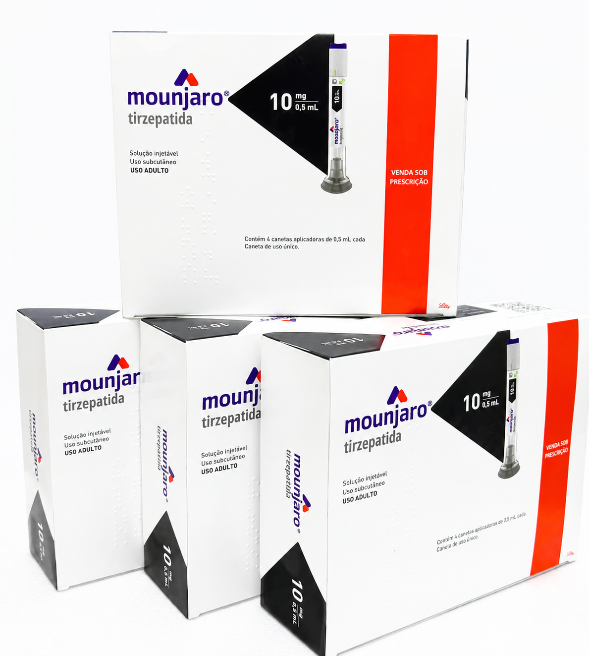 Mounjaro® 10mg/0.5mL Tirzepatide Injection Pens | 4 Pack Mounjaro Tirzepatide 10mg 0.5mL prefilled injection pen 4-pack box by Eli Lilly for once-weekly prescription treatment