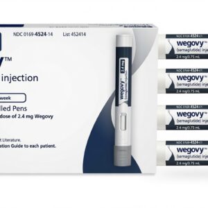Wegovy Semaglutide 2.4 mg 0.75 mL injection with four single-dose prefilled pens by Novo Nordisk for chronic weight management